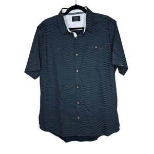 Level Ten Men’s Short Sleeve Button-Up Shirt Black with Dot Print Size XL